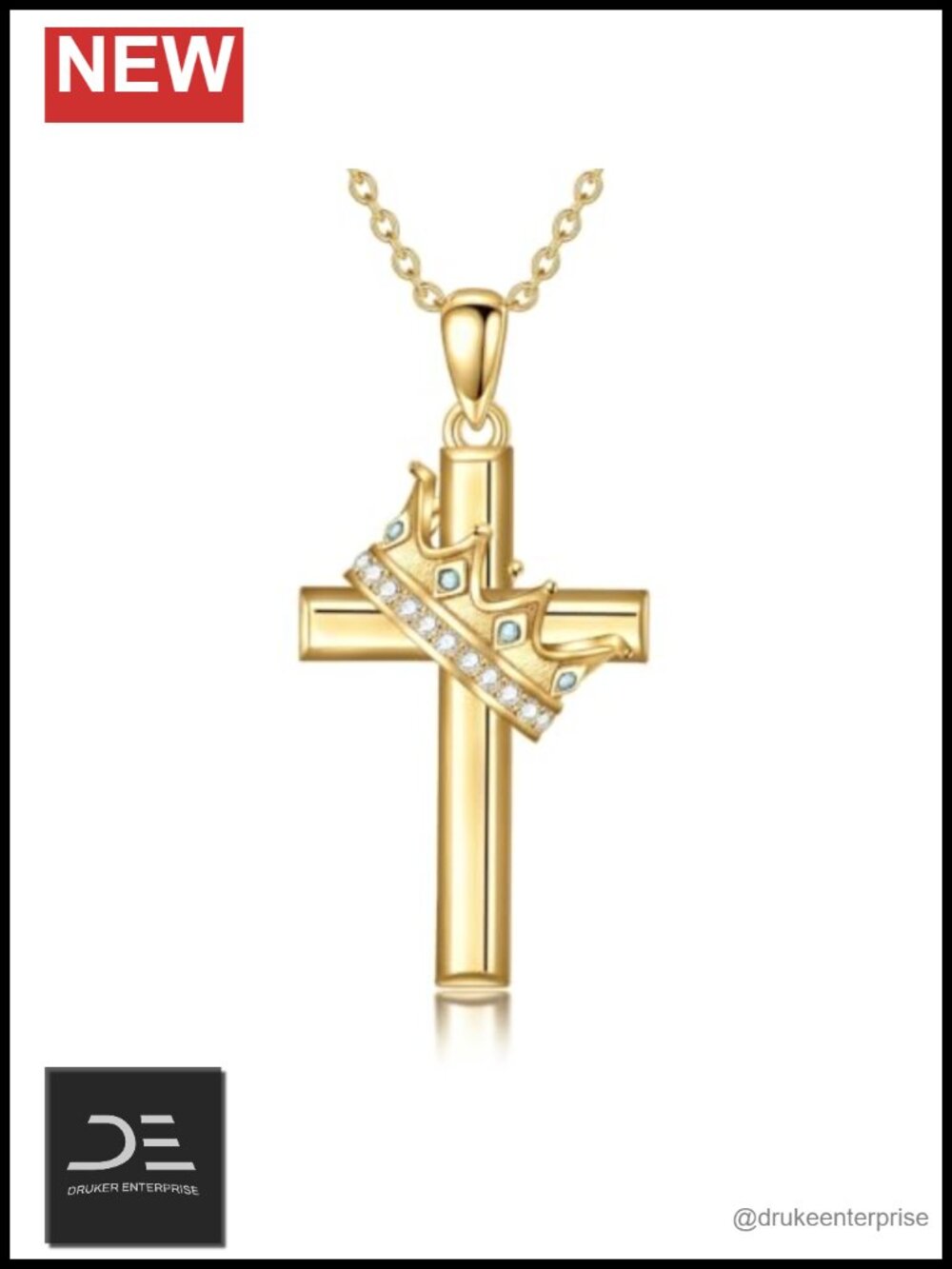 14K Gold Plated Crown Birthstone Cross Pendant Necklace Adjustable Chain